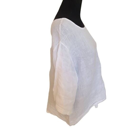 Beyond Capri Womens Linen Blouse Side Tie Quarter Sleeve Button White OS - Picture 2 of 13